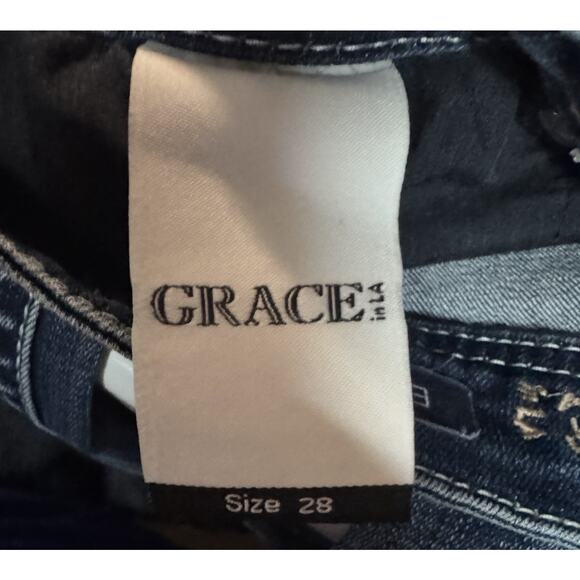 Grace in LA Bootcut Jeans Sz 28 Western Cowgirl Boho Bling Rhinestone Pockets - Picture 6 of 8